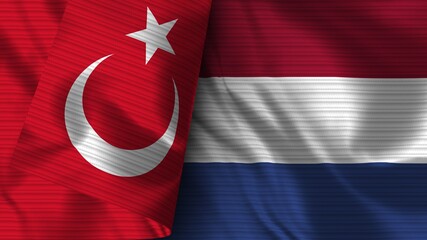 Netherlands and Turkey Realistic Flag – Fabric Texture 3D Illustration