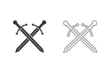 Sword vector icon set on white. Flat vector