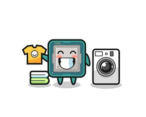 Mascot cartoon of processor with washing machine