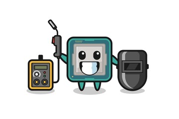 Character mascot of processor as a welder