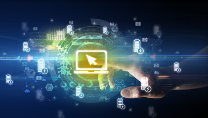touching with soft gesture multimedia screen with future technology concept