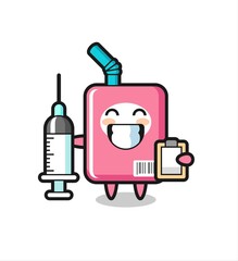 Mascot Illustration of milk box as a doctor