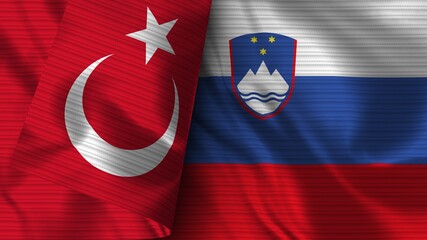 Slovenia and Turkey Realistic Flag – Fabric Texture 3D Illustration