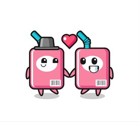 milk box cartoon character couple with fall in love gesture