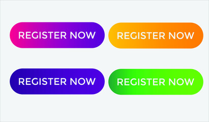colorful register now text web button, set of register now sign icon for web site