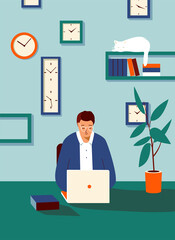 Busy man and lazy cat