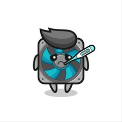 computer fan mascot character with fever condition