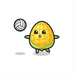Character cartoon of corn is playing volleyball