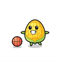 Illustration of corn cartoon is playing basketball