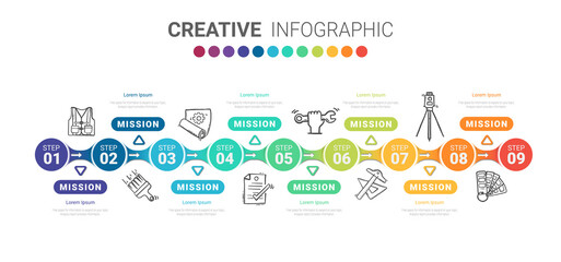 Vector Infographic design with 9 options or steps.