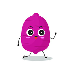 Vector illustration of purple sweet potato character with cute expression, funny, isolated on white background, vegetable for mascot collection, emoticon kawaii, walk, happy, smile, tubers