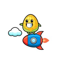 Obraz premium corn mascot character riding a rocket