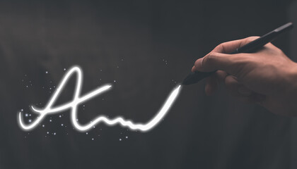 Business people write digital signatures illustration