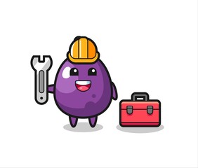 Mascot cartoon of eggplant as a mechanic