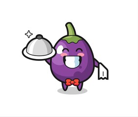 Character mascot of eggplant as a waiters