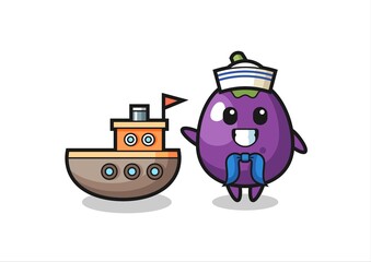 Character mascot of eggplant as a sailor man
