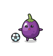 Illustration of eggplant cartoon is playing soccer