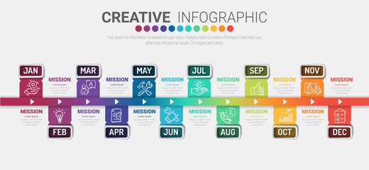 1 year, Timeline infographics design vector and Presentation business can be used for Business concept with 12 options