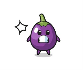 eggplant character cartoon with shocked gesture