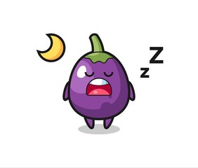 eggplant character illustration sleeping at night