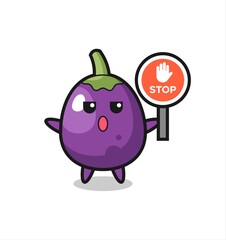 eggplant character illustration holding a stop sign