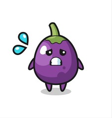 eggplant mascot character with afraid gesture