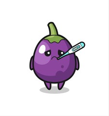 eggplant mascot character with fever condition