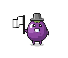 Cartoon character of eggplant holding a flag