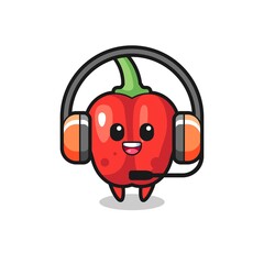 Cartoon mascot of red bell pepper as a customer service