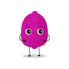 Vector illustration of purple sweet potato character with cute expression, funny, isolated on white background, vegetable for mascot collection, emoticon kawaii, tubers, angry, sad, upset, adorable