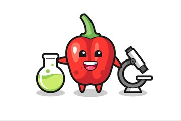 Mascot character of red bell pepper as a scientist