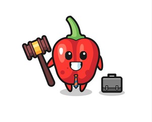 Illustration of red bell pepper mascot as a lawyer
