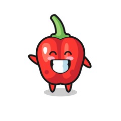 red bell pepper cartoon character doing wave hand gesture
