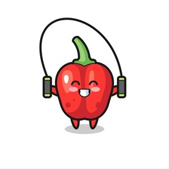 red bell pepper character cartoon with skipping rope '