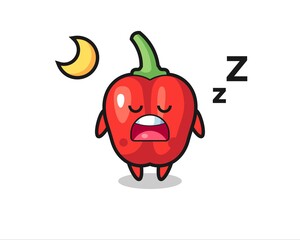 red bell pepper character illustration sleeping at night