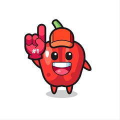 red bell pepper illustration cartoon with number 1 fans glove