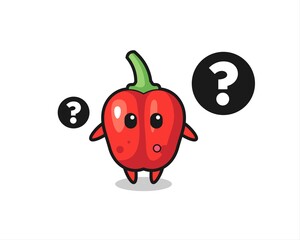 Cartoon Illustration of red bell pepper with the question mark