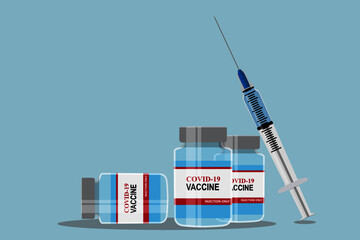 Medical syringe with covid 19 or coronavirus vaccine bottle isolated on clear background
