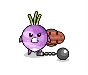 Naklejka premium Character mascot of turnip as a prisoner