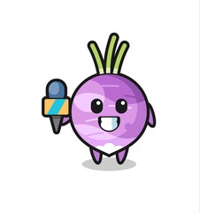 Character mascot of turnip as a news reporter