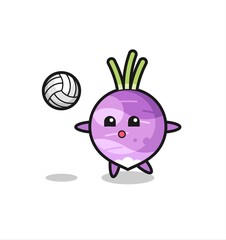 Character cartoon of turnip is playing volleyball