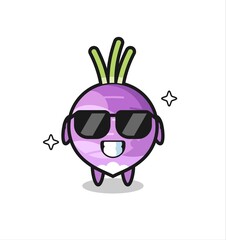 Cartoon mascot of turnip with cool gesture