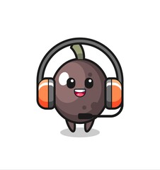 Cartoon mascot of black olive as a customer service