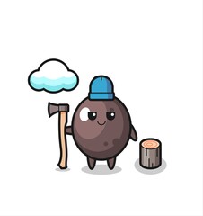 Character cartoon of black olive as a woodcutter