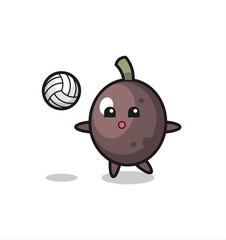 Character cartoon of black olive is playing volleyball