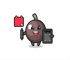 Illustration of black olive mascot as a graphic designer
