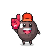 black olive illustration cartoon with number 1 fans glove