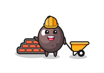 Cartoon character of black olive as a builder