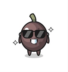 Cartoon mascot of black olive with cool gesture
