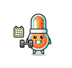 thermometer mascot cartoon doing fitness with dumbbell